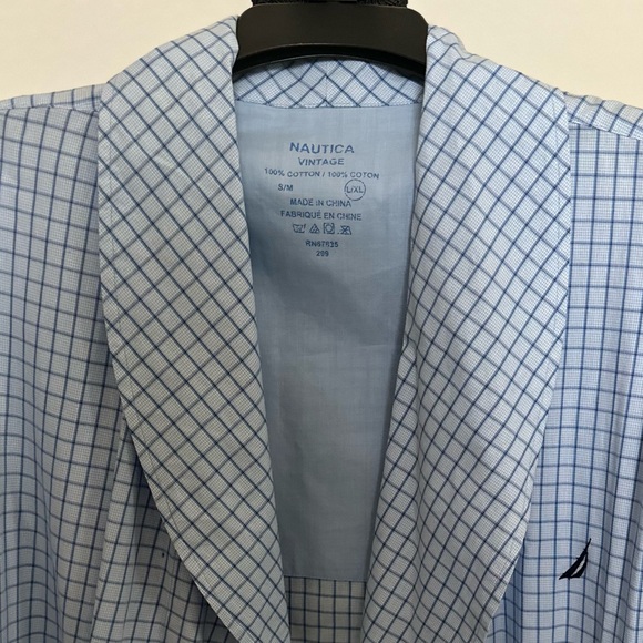 Nautica Vintage Light Blue Plaid Pockets Cotton robe, Large checkered. NWT - Picture 7 of 12